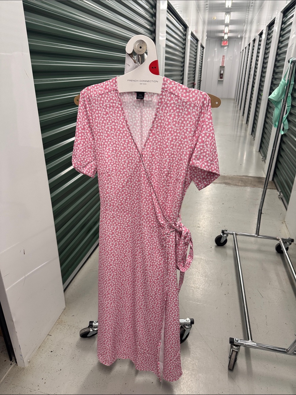 French Connection Pink Printed Wrap Midi Dress